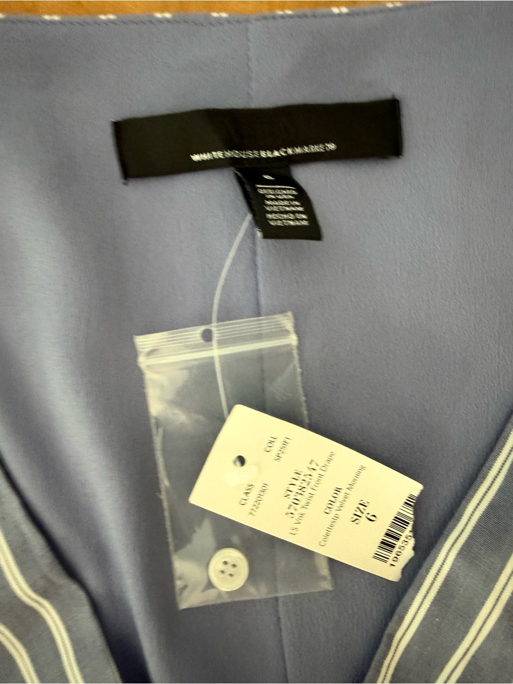 White House Black Market Blue and White Striped Twist-Front Tailored Blouse - Picture 2 of 4